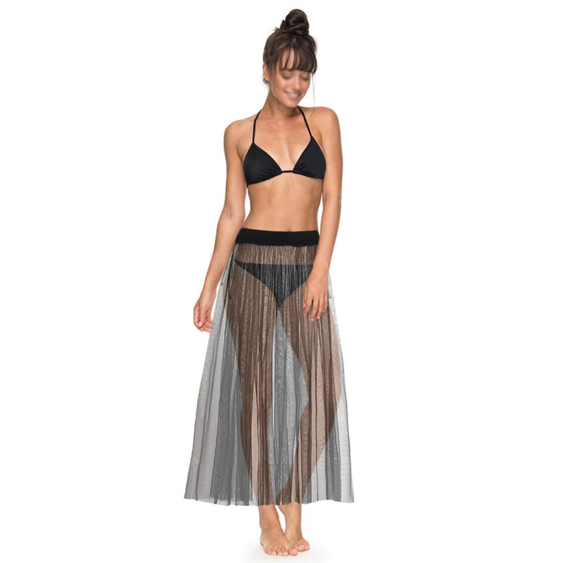 CLARA Women High Waist Mesh Maxi Skirt See-Through Beach Long Tulle Skirt Bodysuit Cover-Up Black - Image 2
